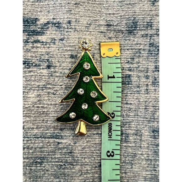 Gold Tone Rhinestone Christmas Tree Brooch - Picture 3 of 3
